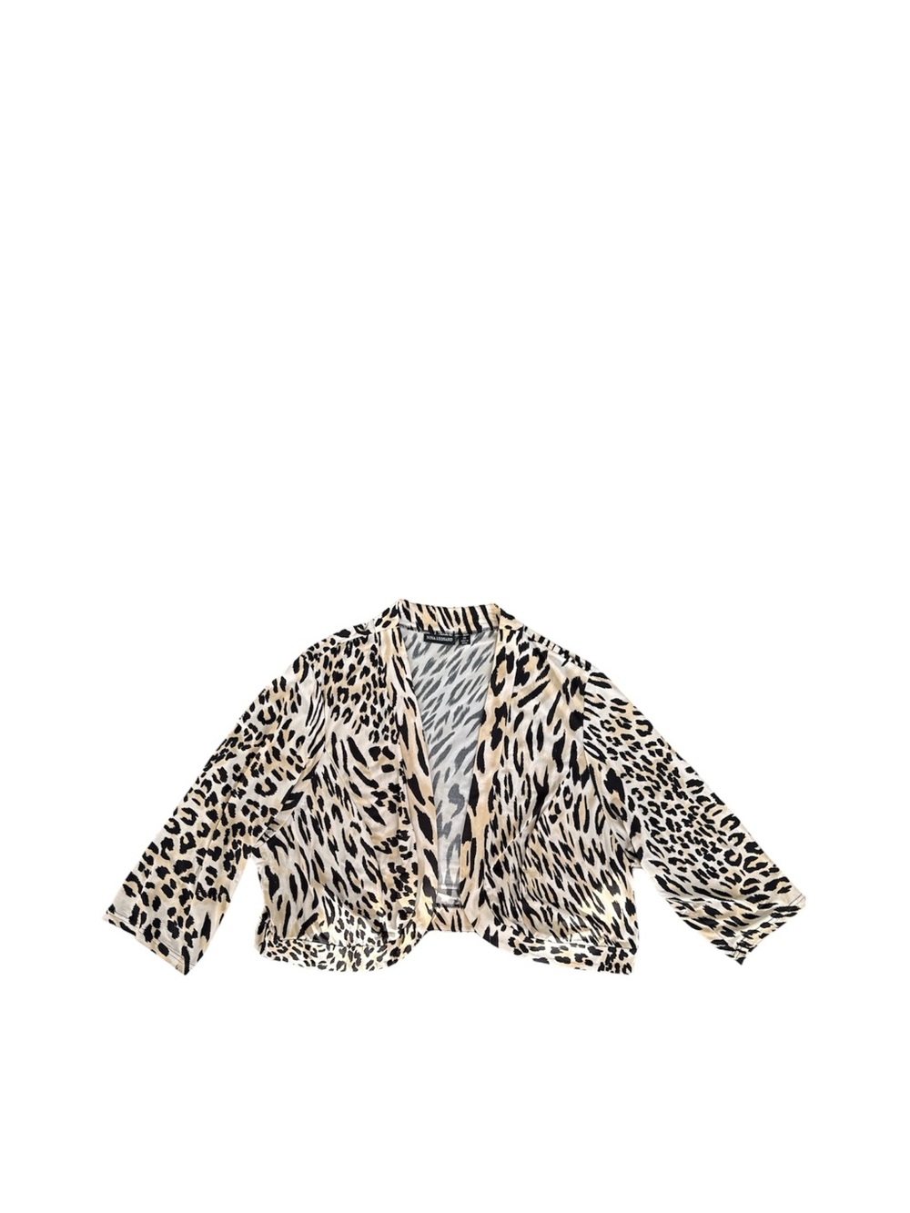 Nina Leonard Girls' Leopard Print Open-Front bolero Jacket - Beige Black
